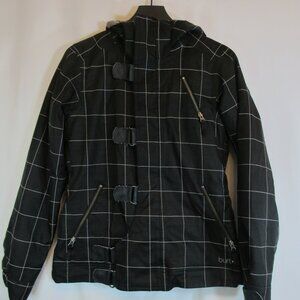 Burton Black White Check Dryride Hooded Snowboard Ski Jacket Coat Women's Medium